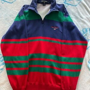 Vintage Polo by Ralph Lauren Blue, Red, and Green Striped Sweatshirt